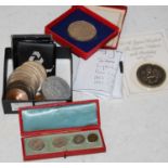 A collection of vintage coinage to include a three coin maundy coin set 1902 in original red leather