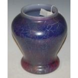 An early Monart cloisonne vase, shape 'C', mottled purple, pink and green with cloisonne decoration,