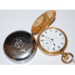 An 18ct gold hunter cased Elgin pocket watch, the black and white Roman numeral dial with subsidiary
