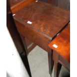 A George III mahogany work table on small proportions, the rectangular top with twin drop leaves