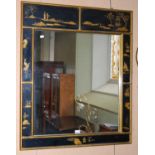 A pair of 20th century chinoiserie style black lacquer rectangular wall mirrors, overall 109.5cm x
