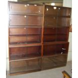 A pair of Simplex sectional bookcases, colour shade mahogany, each formed from five stacking
