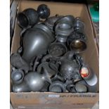 Box - mixed pewter and other metalware