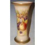 A Royal Worcester vase with hand-painted decoration of fruit on a mossy ground, signed T. Lockyer,