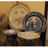 A group of Chinese porcelain, Qing Dynasty, to include a blue ground hexagonal shaped bowl decorated
