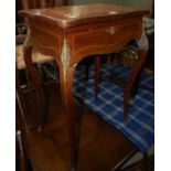 A late 19th century rosewood, birdseye maple, marquetry and gilt metal mounted work table,