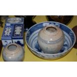 A group of ceramics to include three Chinese blue and white porcelain pillows, two ginger jars and a