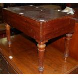 A 19th century mahogany bidet stool with original ceramic liner on four cylindrical supports with