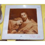 A 19th century French hand painted pottery tile / plaque depicting Christ and St John after