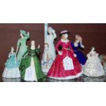 A group of seven assorted ceramic lady figures to include Coalport 'Happy Christmas' and Coalport '
