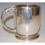 A Sheffield silver tankard of plain form with C-shaped handle, gross weight 11.1 troy ozs