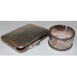 A Sheffield silver napkin ring together with a Birmingham silver cigarette case, 3.2 troy ozs