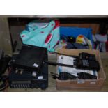 A collection of assorted radio receivers, walkie talkies, CB radio, two radio receivers, aerials,