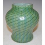 An early and rare Monart vase shape 'C', mottled blue and green with vertical and angular stripe