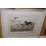 ARR After Henry Wilkinson (1921-2011) Black and Golden Labradors, limited edition coloured etching