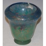 A rare Monart vase shape 'FJ', mottled blue, purple and green with three typical whorls and gold