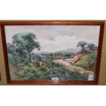Late 20th century Continental School, Tea Plantation Workers, watercolour indistinctly signed