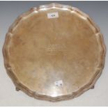 A Birmingham silver presentation salver, inscribed 'Presented to Lt. Col. F. A. Bell, OBE, M. C.