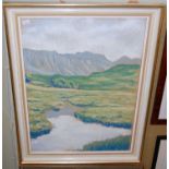 ARR Yates (20th Century), Highland Landscape with meandering stream, pastel / coloured chalk on