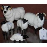A Beswick ram, ewe and three lambs (x5)