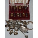A cased set of six Sheffield silver teaspoons, together with a collection of assorted silver