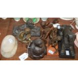 A group of various composite and other metal ware, to include a sphinx on a black hardstone base,