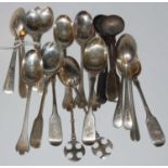 A collection of assorted silver teaspoons to include four Sheffield silver rat-tail pattern