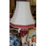 A Moorcroft pottery table lamp and shade, decorated in the 'Hibiscus' pattern