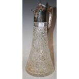 A 20th century electroplated cut glass claret jug, the mount marked 'PSL, Sheffield, England' 30.5cm