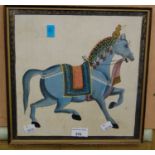 20th century Indian School, painted silk picture of a prancing horse, 29.5cm square