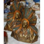 A pair of composite bookends in the form of Native American figural busts, impressed on lower left