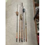 A collection of fishing rods to include 15' Greenheart Salmon fly rod (McConnell), 11' Spliced