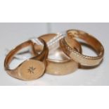 Three assorted 9ct gold rings, gross weight 10.5 grams