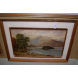 J. Morris (late 19th century) Highland Landscape with sheep grazing by lochside, oil on board,