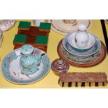 A mixed group of Japanese and Chinese ceramics to include water jug, bowls, plates, trinket boxes,