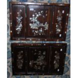Two dark wood, mother of pearl inlaid Chinese panels