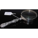 A Birmingham silver mounted magnifying glass, 21cm long