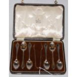 A cased set of six Birmingham silver teaspoons and sugar tongs