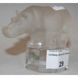 A Goebel clear and frosted glass paperweight in the form of a hippopotamus, 7.5cm high
