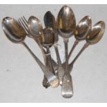 A collection of assorted silver flatware to include a George III fiddle pattern tablespoon