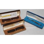 Three boxed vintage Cross pens to include a '1/20 14KT rolled gold soft tip pen', inscribed '