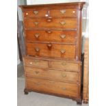 A Georgian mahogany chest on chest, the upper section with two short over three long graduated