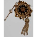 A yellow metal and diamond flower cluster bar brooch, together with a yellow metal Victorian