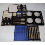 Six assorted cased sets of cutlery and flatware to include set of six Sheffield silver Art Deco