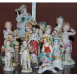 Collection of thirteen assorted late 19th/ early 20th century Continental porcelain figure groups,