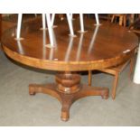 A 19th century rosewood snap-top supper table with circular hinged top on octagonal baluster
