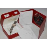 A 'Cartier 21 Chronoscaph' ladies wristwatch with pink coloured dial, original box and papers