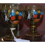 A pair of late 19th/ early 20th century Continental Romer type wine goblets with polychrome enamel