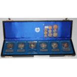 A cased set of Point 999 Fine Silver Proofs of the 1st to the 6th Commemorative medals issued by