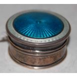 A Birmingham silver and blue enamel circular dressing table box and cover, 3.5cm diameter